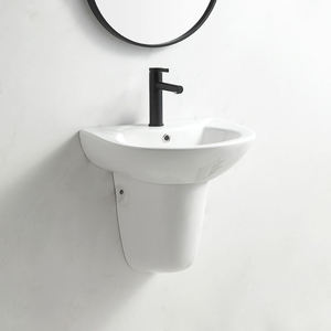 <b>Bathroom</b> Wall Hang Hand Wash Basin <b>Sink</b> White Ceramic Two Piece Half Pedestal Basin - Product Image 1