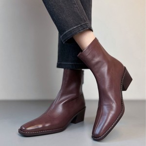 Botines de tacón medio bajo y suave para <span class=keywords><strong>mujer</strong></span>, con suela silenciosa, tacón grueso, punta cuadrada y cremallera trasera, color liso, nueva colección <span class=keywords><strong>otoño</strong></span>/<span class=keywords><strong>invierno</strong></span>. - Product Image 4