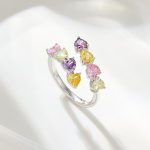 Heart-Shaped <b>Crystal</b> <b>Ring</b> Adjustable Open Design Claw Setting Everyday Wear Jewelry - Product Image 4