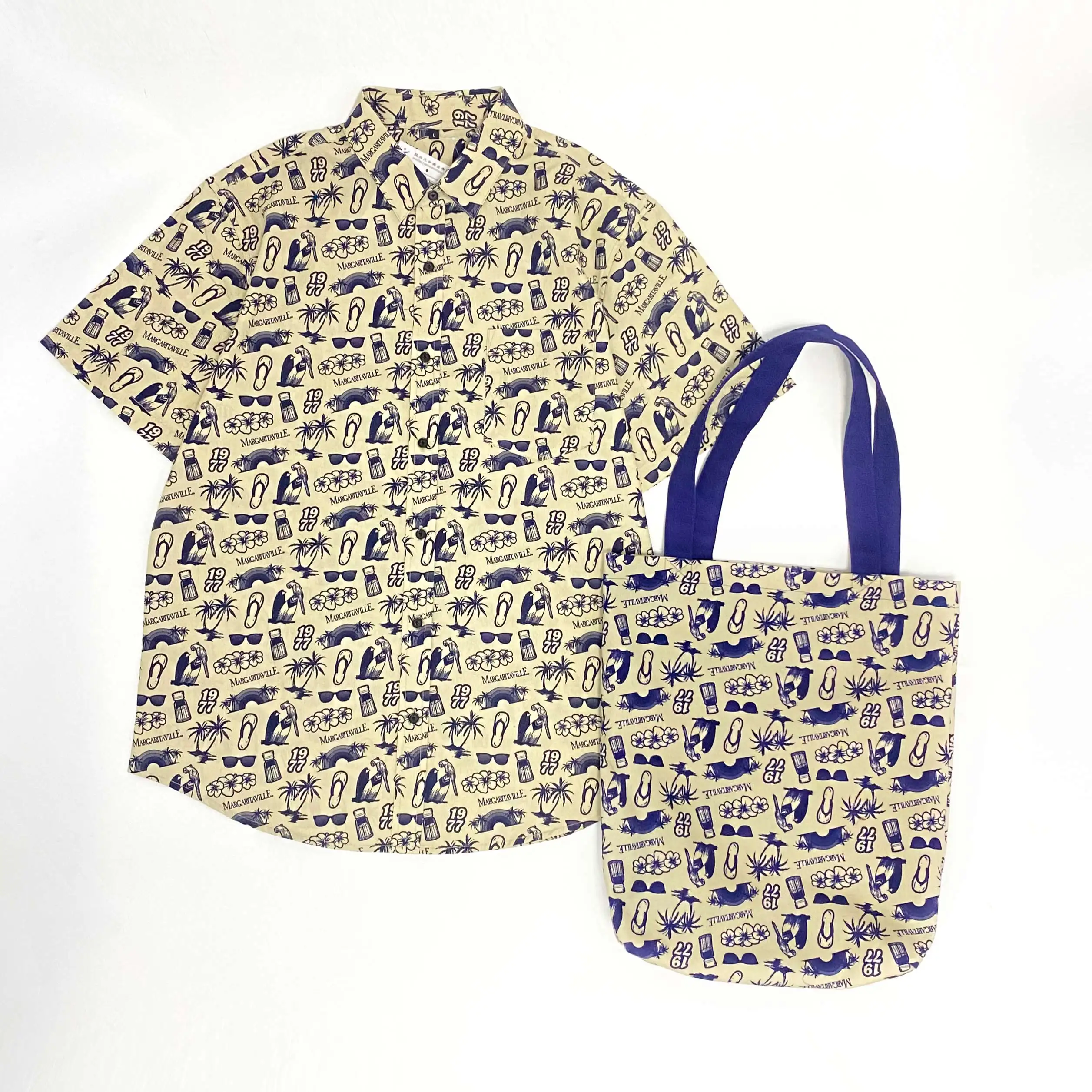 Wholesale Custom Mens Aloha Cotton Streetwear Hawaiian Shirt Set For Men With Handbag