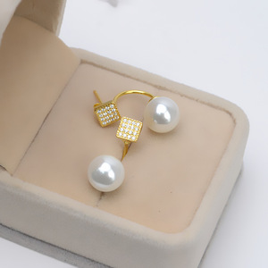 S925 <b>Silver</b> Luxury <b>Earrings</b> 14.5mm Marble & 4785 <b>Pearl</b> Trendy Vintage Religious DIY Accessories with Empty Holder - Product Image 3