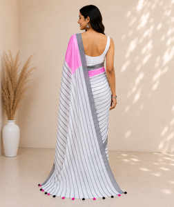 Sari de Algodón Blanco al por Mayor para Mujer con Tela de Primera Calidad, Diseño de Borde Elegante y Material Transpirable - Product Image 3