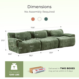 Contemporary Three-Seater Modular Sectional Sofa Vacuum Packed Chenille Pillow Back No Assembly Leisure Couch for Living Room - Product Image 2