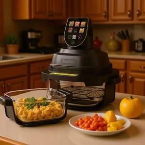 Friteuse à air multifonctionnelle 4-en-1 avec deux cuves indépendantes de 6L/2L, design élégant et vue à 360°, pour usage domestique, à commande mécanique - Product Image 1