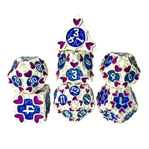 Ensemble de dés métalliques polyédriques rigides en alliage de zinc, 7 pièces, motif Dragon D&D et Fleur, de qualité supérieure, vente en gros, Metal Dice Factory, Nian Diceworks, boîte métallique - Product Image 1