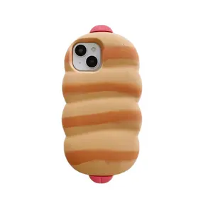 Japan Super köstliche 3D Schinken Hot Dog Bun stoß feste Silikon-Handy hülle für iPhone 11 12 13 14 15ProMax Cartoon-Schutzhülle