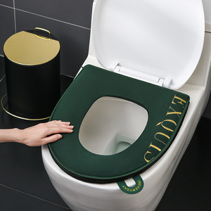 Couvre-siège de toilette rond vert en coton imperméable épaissi antidérapant pour toilettes - Product Image 1