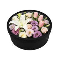 Caja de Regalo Redonda de Cartón Negro con Ventana Transparente para Ramos de Boda, Arreglos Florales, Impresión de Color y Logotipo Personalizados