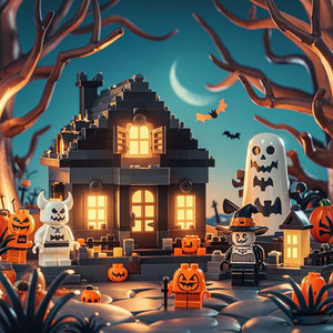Halloween Haunted House <b>Building</b> <b>Blocks</b> <b>Set</b> For Kids 4-7 Years Old Fantasy Construction Toy With Lights And Decorations - Product Image 2