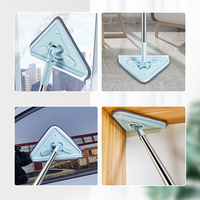 WS431 Serpillère rotative triangulaire facile à utiliser pour les murs, le verre, le bois, avec manche long, serpillère multifonctionnelle absorbante en microfibre