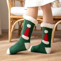 Chaussettes de pantoufles floues pour femmes Chaussettes doublées en polaire épaisse et chaude Chaussettes d'hiver moelleuses de Noël