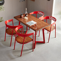 Table à manger en bois massif de style industriel américain Ensemble de chaises pour la maison Restaurant Musique Fer Meubles en bois massif pour la maison