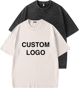 Custom Logo Distressed Acid Wash T Shirt Men 100% Cotton Heavyweight 260gsm Oversized Vintage Streetwear Tees Top - Product Image 1