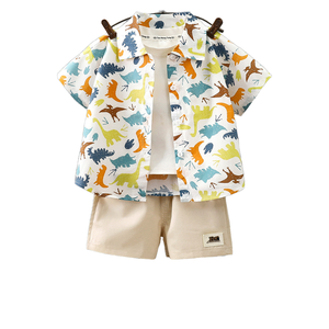Traje Casual <span class=keywords><strong>de</strong></span> Verano para Niños, Camisa <span class=keywords><strong>de</strong></span> Manga Corta <span class=keywords><strong>de</strong></span> <span class=keywords><strong>Algodón</strong></span> Puro, Pantalones Cortos con Solapa Elegantes para Bebés - Product Image 4