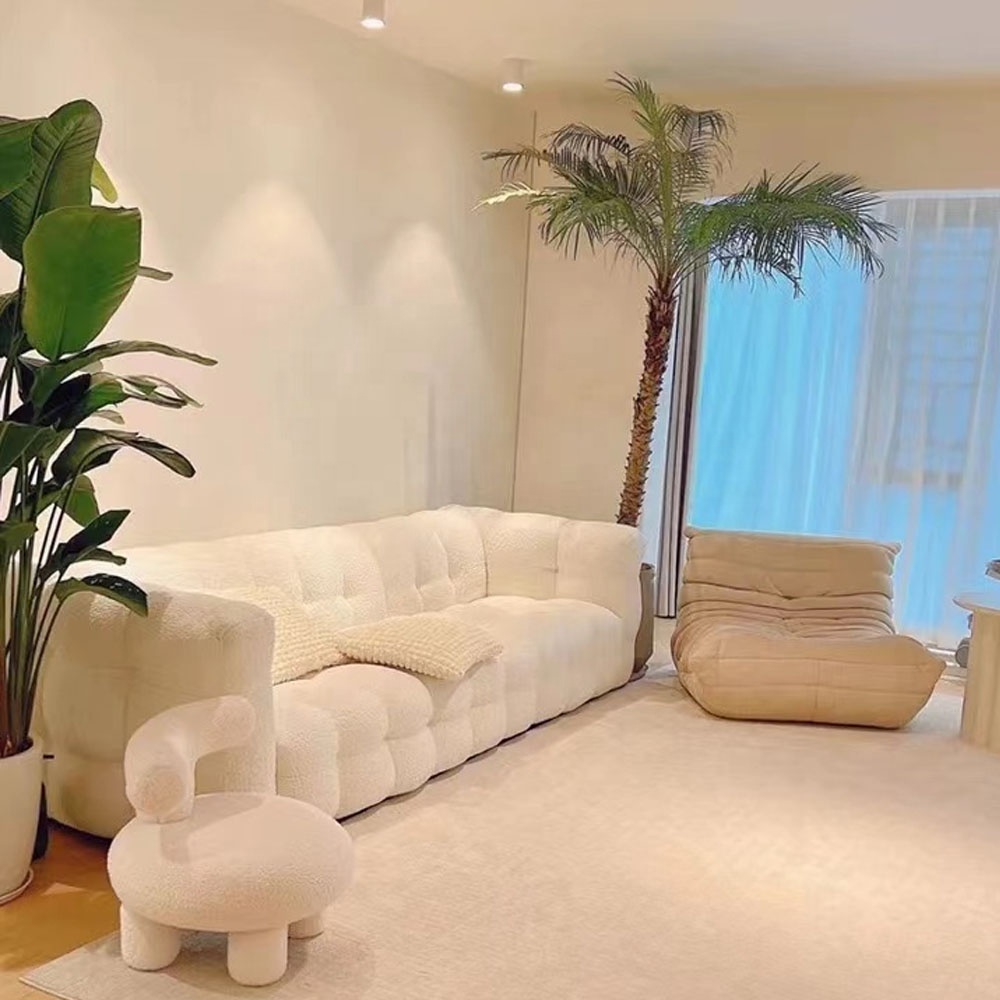 Living Room Sheepskin Settee Couch Teddy Fabric Boucle Sofa Fabric Lambskin