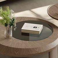 Table basse moderne simple en bois de noyer Table basse ronde créative en verre