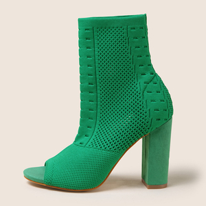 2025 New Women Stivali Donna Peep Toe Chunky Heels Shoes Sexy Knitted Elastic Fabric Ankle <b>Boots</b> - Product Image 6