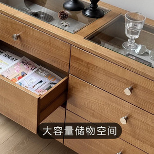 Solid Oak Six Drawer Chest With Glass Top Eco Friendly Entryway Cabinet For Dining Room - Product Image 3