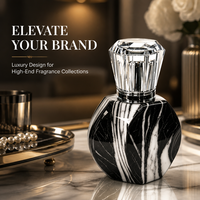 Flacon de parfum cylindrique de luxe à motif marbre mat imprimé par transfert d'eau, 50 ml, noir et blanc, en verre hexagonal personnalisé