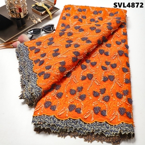 Tela de Encaje Suizo de Alta Calidad 100% Algodón, Bordado Floral 3D con Piedras, Tela de Encaje Africana Suave para Vestidos de Fiesta para Mujer - Product Image 1