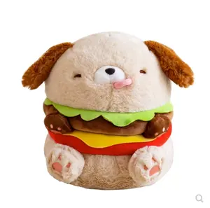Ce/astm 2024 venda quente hambúrguer cão pelúcia brinquedos macios presente de aniversário personalizado pelúcia cachorro decoração do casamento