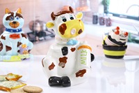 Vente en gros de bidon de stockage d'aliments en céramique avec peinture sur grande vache pot à biscuits dolomite
