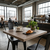 Plateau de table rectangulaire moderne en HPL Formica USA, finition grain de bois gris avec bordure en bois naturel, pour salle à manger intérieure ou café