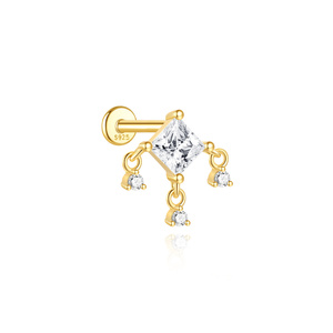 Pendientes de Plata de Ley S925 Chapados en Oro de 18K con Rosca Interna y Parte Trasera Plana, Diseño de Borla Geométrica Cuadrada - Product Image 3