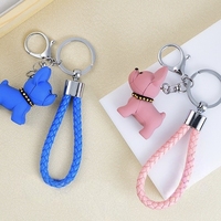 Porte-clés Bouledogue Français 3D de Haute Qualité, Mignon Dessin Animé en Résine, avec Sangle en Cuir Tressé, Pendentif de Sac, Cadeau