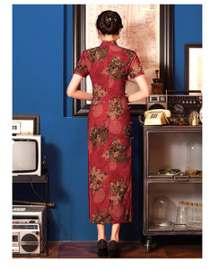 Caliente de manga corta de pie cuello inclinado Frente Rojo vestido de novia Qipao mujeres niñas elegantes vestidos rojos <span class=keywords><strong>Cheongsam</strong></span> precio - Product Image 6