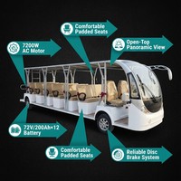 Bus électrique touristique Tarion 23 places, toit ouvert, moteur AC 7200W, batterie plomb-acide 72V 200Ah, autonomie 110 km, vitesse maximale 30 km/h, panoramique