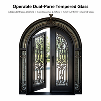 Porte d'entrée en fer forgé cintrée sur mesure, verre trempé, revêtement poudré, antirouille, porte de sécurité pour maison, villa de luxe