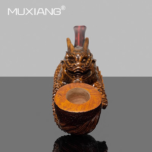 Muxiang Hand Carved Dragon Wood Pipe Bent Type Tobacco Smoking Accessory - Product Image 4