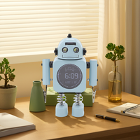 Réveil robot en métal à affichage numérique pour enfants, silencieux, avec yeux lumineux clignotants et pince de fixation