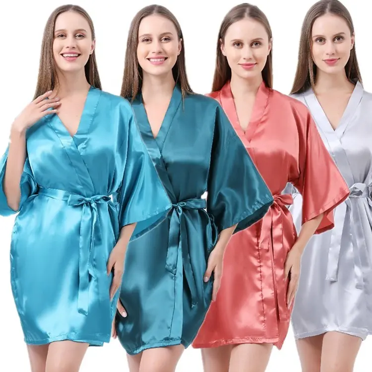 Albornoz de seda satinada para mujer, ropa de dormir con logo oem, para novia, dama de honor, fiesta nupcial, kimono, bata de dormir