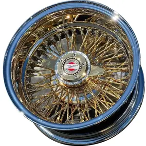 Cheap 13x7 72 Spoke Crosslace Center Gold Wire Wheels with Colored Chips