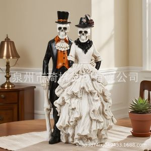 หัวกะโหลกเจ้าสาวและเจ้าบ่าว ของตกแต่งฮาโลวีน เรซินสังเคราะห์ งานแฮนด์เมด ของประดับตกแต่งภายในสำหรับห้องนั่งเล่นและทางเข้าบ้าน - Product Image 2