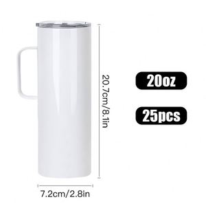 Gobelet isotherme droit en acier inoxydable à double paroi de 20 oz, sans BPA, de haute qualité, pour sublimation, avec poignée et paille, garde au chaud et au froid - Product Image 4
