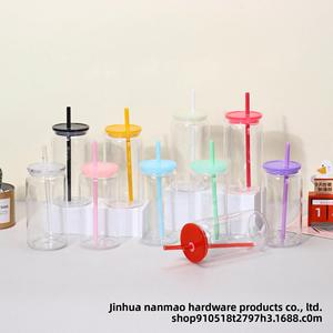Vaso de Plástico de 16oz Estilo Mason con Pajita, Resistente a Altas Temperaturas, Color Sólido, Diseño Moderno, de Una Sola Capa, para Agua, Ideal para Comercio Transfronterizo - Product Image 2