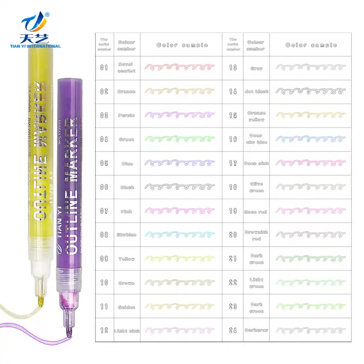 12 Pcs Doodle Dazzles Shimmer Marker Set, Double Line Outline Pen Metallic