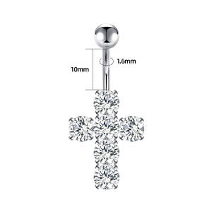 हाइपोएलर्जेनिक 14 ग्राम सर्जिकल स्टील पेट बटन के छल्ले चारों ओर पार घन ज़िरकोनिया बेली बटन barb brobligगो भेदी गहने - Product Image 6