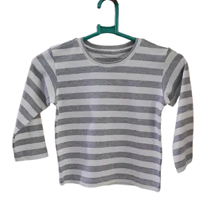 Etiqueta privada Ray Camiseta Algodón orgánico Cuello Mangas completas Fiesta informal Estilo Gris Blanco Rayas Unisex Escuela Hogar 6 años + - Product Image 1