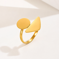 Bague ouverte géométrique en acier inoxydable plaqué or 14 carats sous vide, ajustable, motif cercle et triangle