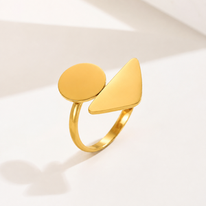 Anillo Abierto Geométrico de Acero Inoxidable, Chapado en Oro de 14K al Vacío, Anillo Ajustable con Círculo y Triángulo - Product Image 1