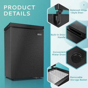 EUHOMY Chest <b>Freezer</b> 2.8 Cu.Ft Removable Basket Manual Defrost Freestanding Black Deep Freezing <b>Mini</b> <b>Freezer</b> - Product Image 4