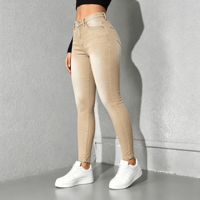 Jeans Skinny Femme Taille Basse en Denim Coton Élastique Couleur Camel – Direct Usine