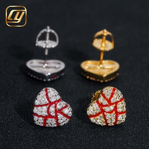 Boucles d'oreilles clous en moissanite Cœur Brisé, en argent S925, émail rouge craquelé, entièrement pavées de diamants VVS, style Hip Hop - Product Image 5