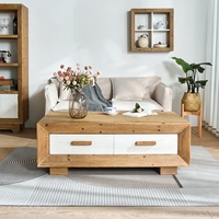 Table basse en bois massif portable, moderne et rustique, personnalisable, avec tiroirs blancs, montage facile, meubles de salon