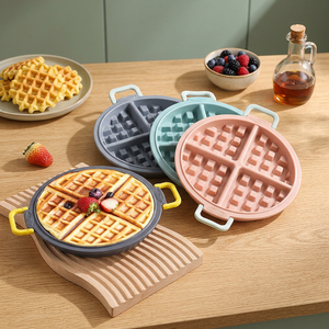 Moule à gaufres en silicone de qualité alimentaire avec poignée, plaque de cuisson antiadhésive résistante à la chaleur 230°C ℃   Pour four, friteuse à air et micro-ondes - Product Image 6