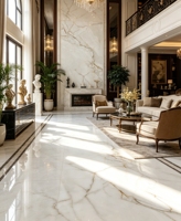 Carrelage en porcelaine blanc brillant 750x1500mm avec des veines délicates dorées et grises entrelacées, effet marbre naturel, carrelage émaillé